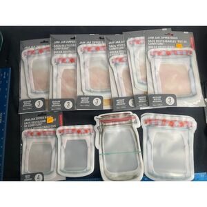 Kikkerland Jam Jar Zipper Bags Reusable Food Storage 6 Packs Medium Small NEW